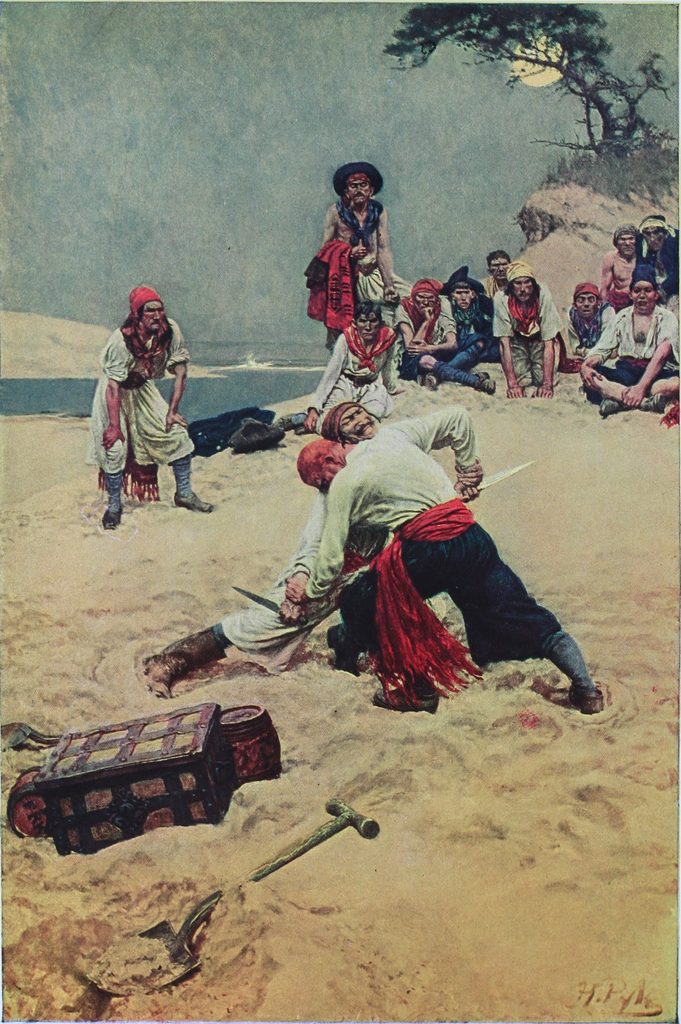 Pirati che scavano per il tesoro, illustrazione di Howard Pyle